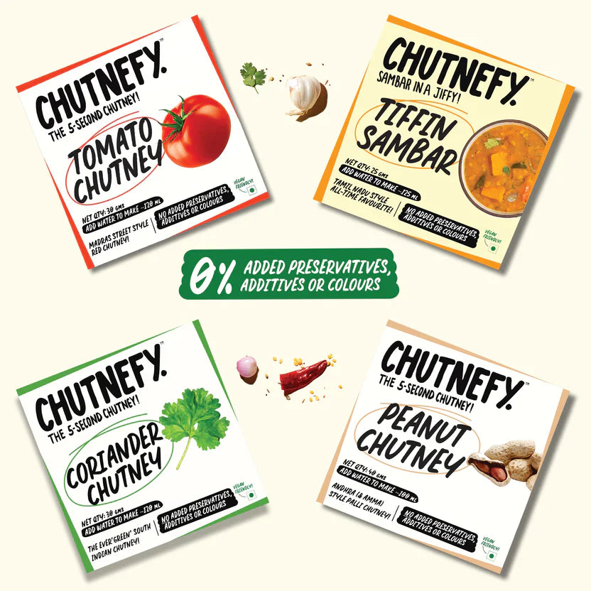 South Indian Tiffin Pack | 3 Chutneys + Sambar | 10% Off!